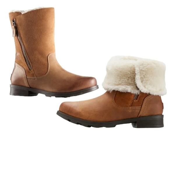 Sorel Emelie Foldover Casual Boots in Camel Brown Waterproof Leather Suede - Picture 1 of 14